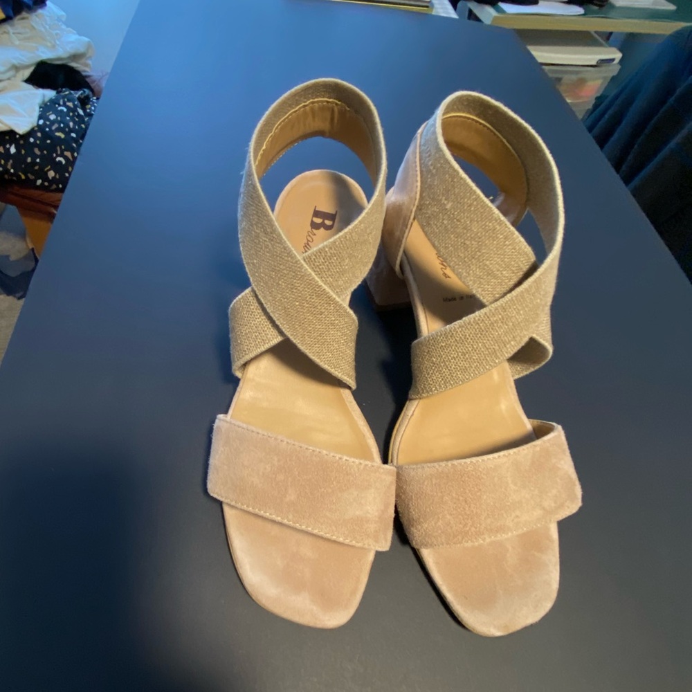 Browns Suede & Fabric Tan Crisscross Sandals
